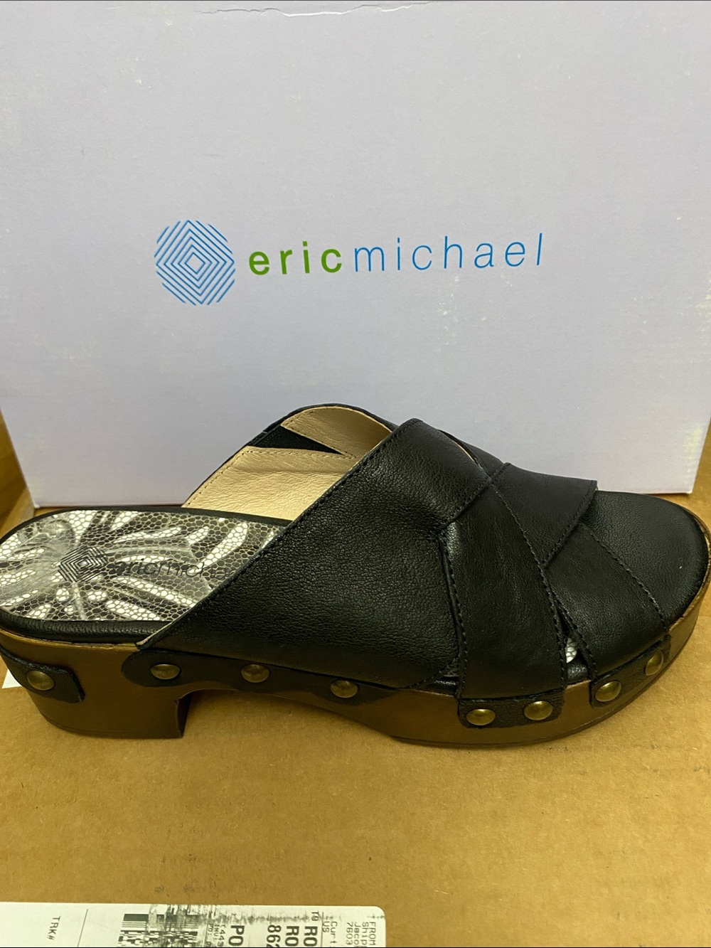 Eric Michael Black Leather Studded Clog Mule NIB